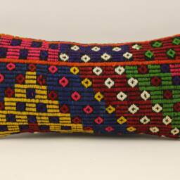 Kilim Pillow Cover, 10x20 Inches 25x50 cm, Turkish Cushion, Art Deco Cover Sofa Pillow, 4Yef-527 - thumbnail 2