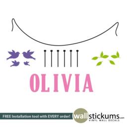 Birds Hanging Personalized Name - Wall Decal Decor Vinyl Sticker- Wd0355 - thumbnail 2