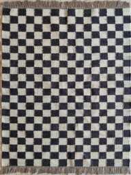 Handwoven Wool Jute Checkerboard Rug - Black & Natural Flatweave Kilim Modern Chessboard Area - thumbnail 1
