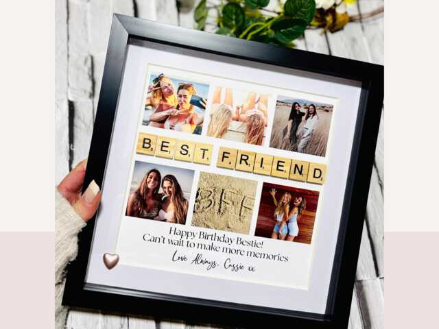 Best Friend Gift, Custom Photo Print Frame For Her, Scrabble Bestie Gifts, Personalised Framed Collage - image 1