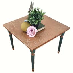 Square Vintage Coffee Table, Painted in A Neutral Dark Green With Soft Gold Metallic Top & Detailing On The Base & Legs - thumbnail 1