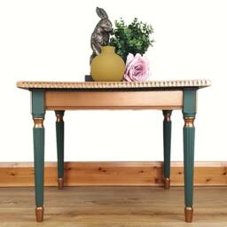 Square Vintage Coffee Table, Painted in A Neutral Dark Green With Soft Gold Metallic Top & Detailing On The Base & Legs - thumbnail 2