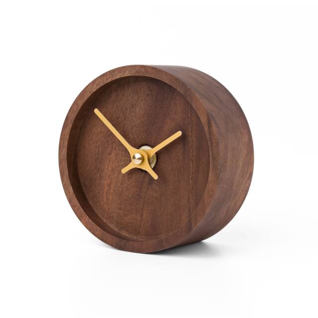 Walnut Brown Wooden Table Clock - 10cm Round Desk With Golden Hands, Clockies Ct105206 - image 1