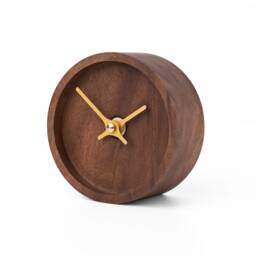 Walnut Brown Wooden Table Clock - 10cm Round Desk With Golden Hands, Clockies Ct105206 - thumbnail 1