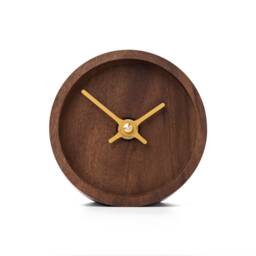 Walnut Brown Wooden Table Clock - 10cm Round Desk With Golden Hands, Clockies Ct105206 - thumbnail 2