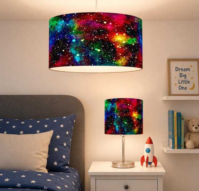 New High Quality Stunning Kids/Children Room Multicolour Rainbow Deep Galaxy Space Stars in Sky Pattern Lamp Shade Pendant - image 1