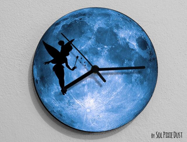 Tinkerbell - Silhouette On Moon Wall Clock Clock Unique Decor Gift Idea Rgb Led 5V Backlit Option - image 1