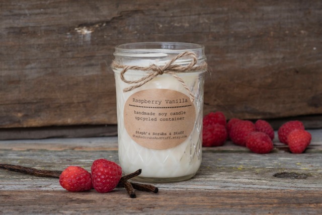 Raspberry Vanilla Soy Candle, Dessert Fruit Candle Favors, Tin, Handmade - image 1