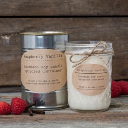 Raspberry Vanilla Soy Candle, Dessert Fruit Candle Favors, Tin, Handmade - thumbnail 3