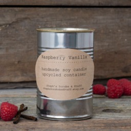 Raspberry Vanilla Soy Candle, Dessert Fruit Candle Favors, Tin, Handmade - thumbnail 2