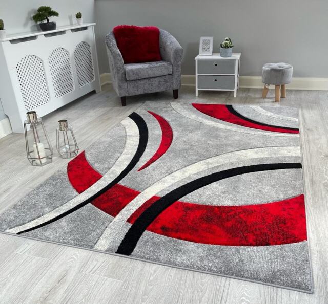 New Red Silver Grey Ivory Black Rugs Small Large Mats Modern Contemporary Design UK - image 1