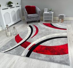 New Red Silver Grey Ivory Black Rugs Small Large Mats Modern Contemporary Design UK - thumbnail 1