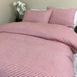 Red & White Striped Linen Duvet Cover - Farmhouse Comfy - thumbnail 4