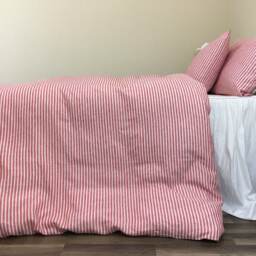 Red & White Striped Linen Duvet Cover - Farmhouse Comfy - thumbnail 3