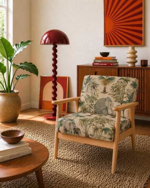 Upholstered Midcentury Modern Lounge Chair Armchair - Indian Cultural Elephant - image 1