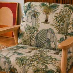 Upholstered Midcentury Modern Lounge Chair Armchair - Indian Cultural Elephant - thumbnail 2
