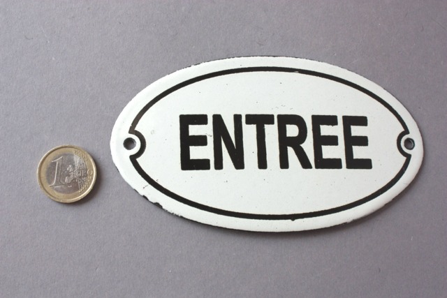 Entree Sign Enamel Shabby, Door Vintage Style, Wall Hanging Oval Classic, Rustic Plaque White Black, Nostalgic Optic - image 1