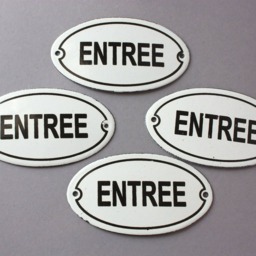 Entree Sign Enamel Shabby, Door Vintage Style, Wall Hanging Oval Classic, Rustic Plaque White Black, Nostalgic Optic - thumbnail 3
