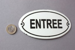 Entree Sign Enamel Shabby, Door Vintage Style, Wall Hanging Oval Classic, Rustic Plaque White Black, Nostalgic Optic - thumbnail 1