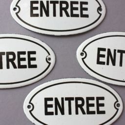Entree Sign Enamel Shabby, Door Vintage Style, Wall Hanging Oval Classic, Rustic Plaque White Black, Nostalgic Optic - thumbnail 2