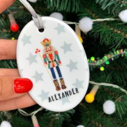 Personalised Retro Christmas Nutcracker Ceramic Bauble - Watercolour Decoration Tree Gift Box Available - thumbnail 1