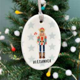 Personalised Retro Christmas Nutcracker Ceramic Bauble - Watercolour Decoration Tree Gift Box Available - thumbnail 3