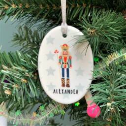 Personalised Retro Christmas Nutcracker Ceramic Bauble - Watercolour Decoration Tree Gift Box Available - thumbnail 2