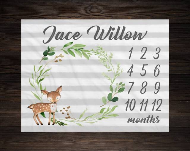 Woodland Milestone Blanket Monthly Growth Tracker Soft Fleece Deer Baby Shower Gift Newborn Watch Me Grow Boy - image 1