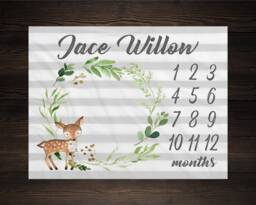 Woodland Milestone Blanket Monthly Growth Tracker Soft Fleece Deer Baby Shower Gift Newborn Watch Me Grow Boy - thumbnail 1