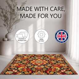 Black Orange Ornate Floral Medallion Rug Non-Slip Soft Area Carpet Bedroom Living Room Hallway Mat Decor - Made in UK - thumbnail 2