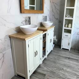 Bathroom Vanity Unit - Sink Washstand Slimline White Painted With Cream Marble Worktop & Sit On Basins Taps Plugs Included - thumbnail 3