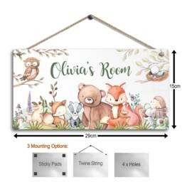 Personalised Room Sign With Childs Name - Woodland Animal Theme. Gloss Metal Wall Art. Baby, Toddler, Infant Bedroom - thumbnail 2