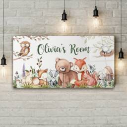 Personalised Room Sign With Childs Name - Woodland Animal Theme. Gloss Metal Wall Art. Baby, Toddler, Infant Bedroom - thumbnail 3