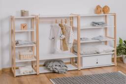 Montessori Kids Clothing Rack With Shelf - Beech Wood Wardrobe