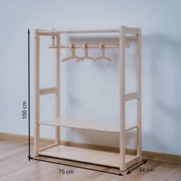 Montessori Kids Clothing Rack With Shelf - Beech Wood Wardrobe - thumbnail 2