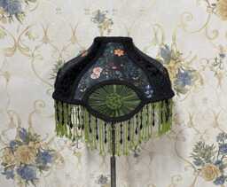 Floral Print Lampshade Gothic Velvet With Beaded Fringe - thumbnail 1