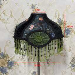 Floral Print Lampshade Gothic Velvet With Beaded Fringe - thumbnail 4