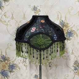 Floral Print Lampshade Gothic Velvet With Beaded Fringe - thumbnail 2