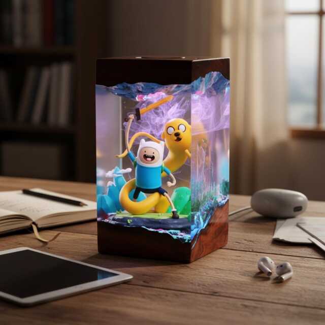 F.ii.n & Ja.ke Adventure Time Resin Lamp, Handmade Night Light, Cartoon Diorama, Christmas Gift, Xmas Gift For Kids, Birthday - image 1