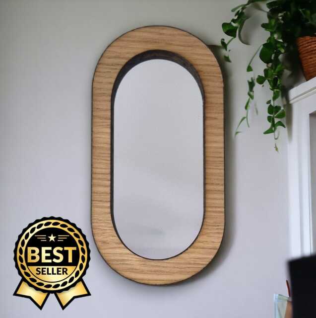 Pill Shaped Wooden Framed Mirror Oak, Walnut, Or Cherry - image 1