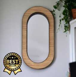 Pill Shaped Wooden Framed Mirror Oak, Walnut, Or Cherry - thumbnail 1