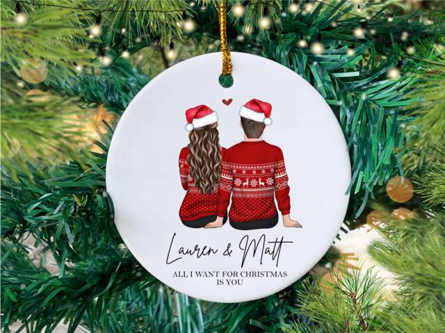 Personalised Couple Christmas Ornament, Ceramic His & Her Holiday Decoration - image 1