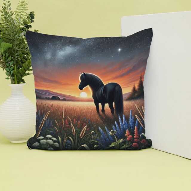 Horse Sunset Meadow Cushion Cover - Equestrian Home Decor - image 1
