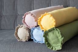 Cozy Custom Ruffled Bolster Pillow Cover - Pastel Color Options 12x45cm Shabby Chic Style - thumbnail 1