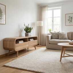 Solid Oak Tv Stand, Vinyl Record Storage, Modern Console - thumbnail 2