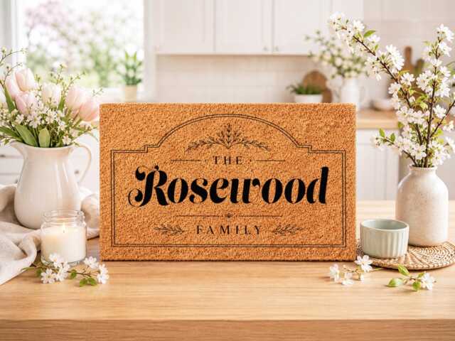 Personalised Family Name Doormat - Vintage Gothic Display Font - Custom Last Welcome Mat Housewarming Gift - image 1