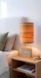 Modern Rustic Table Lamp From Olive Wood, Bedside For Scandinavian Decor, Wood Contemporary & Minimalist Decor - thumbnail 1
