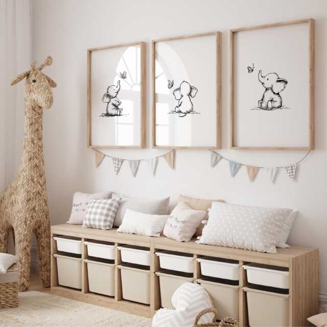 Safari Nursery Prints Baby Elephant Wall Art Set Gender Neutral Kids Room Decor - image 1