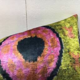 Handwoven Velvet Ikat Pillow Cover, Silk Cushion - 10x24 - thumbnail 2