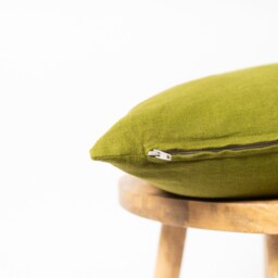 Moss Green Linen Cushion Cover, Softened Pure Cushions With Zipper 45cm X - 18 - thumbnail 3